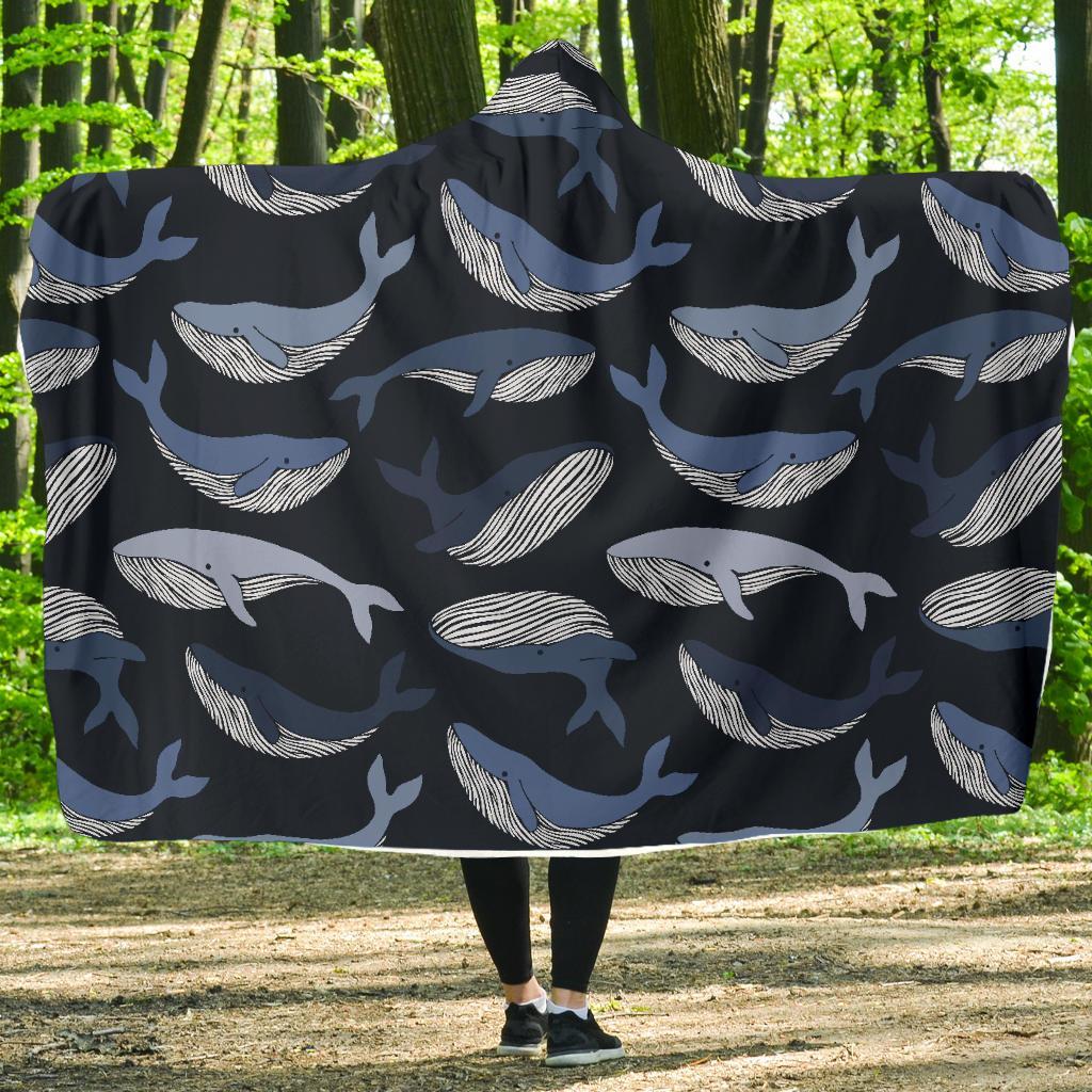 Humpback Whale Pattern Print Hooded Blanket-grizzshop