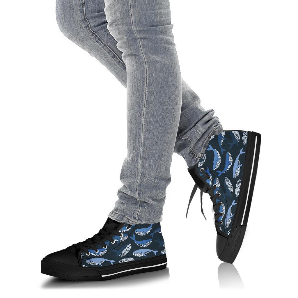 Humpback Whale Pattern Print Men Women's High Top Shoes-grizzshop