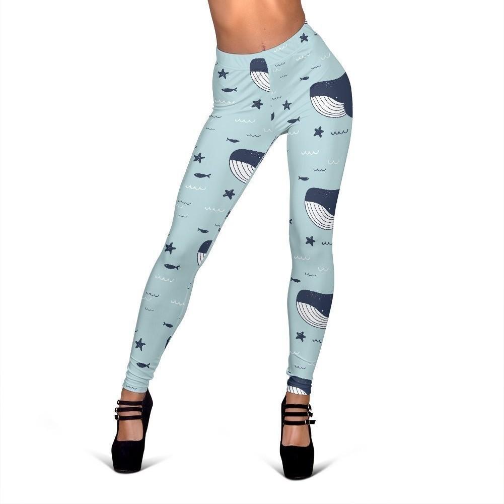 Humpback Whale Pattern Print Women Leggings-grizzshop