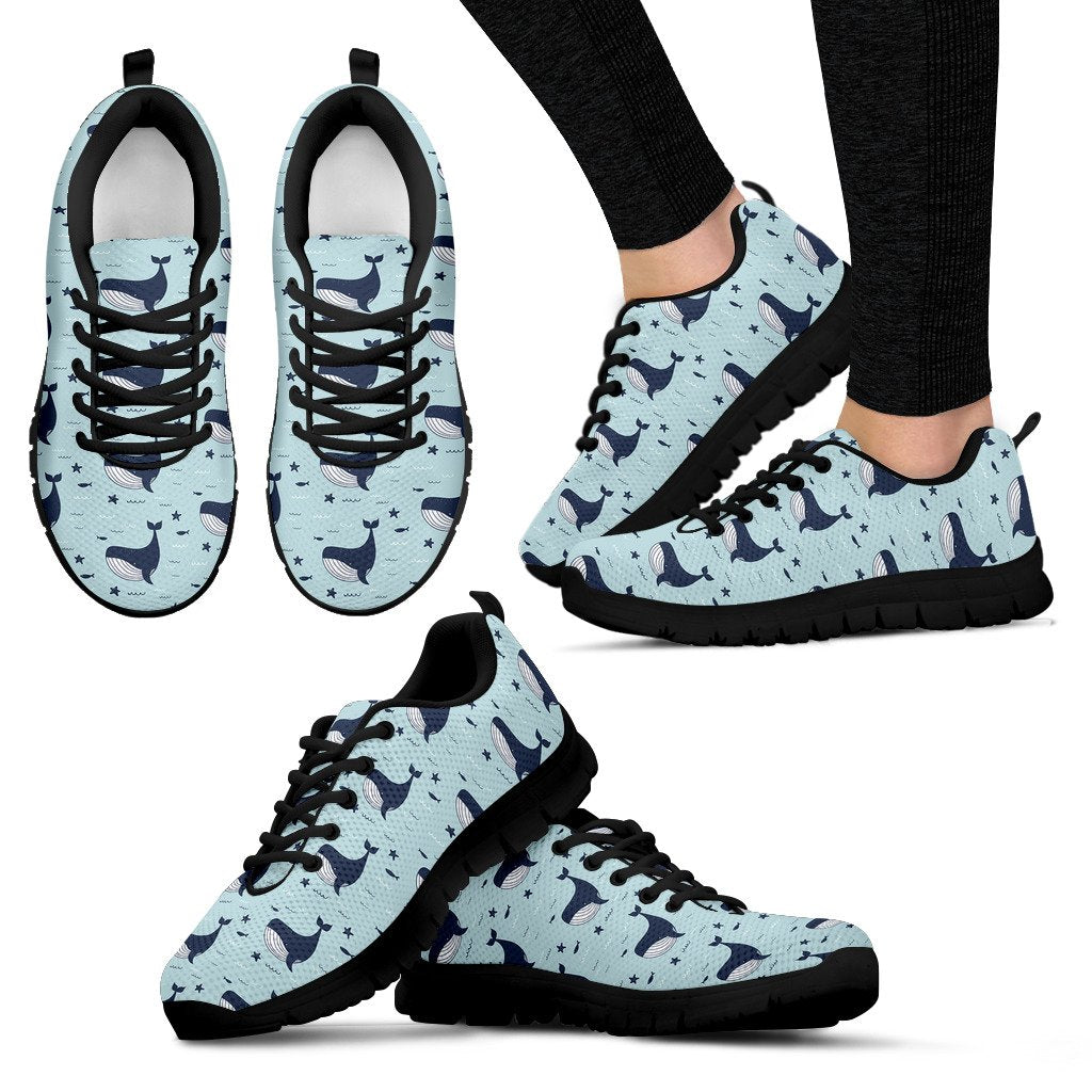 Humpback Whale Print Pattern Black Sneaker Shoes For Men Women-grizzshop