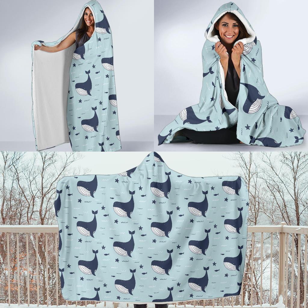 Humpback Whale Print Pattern Hooded Blanket-grizzshop