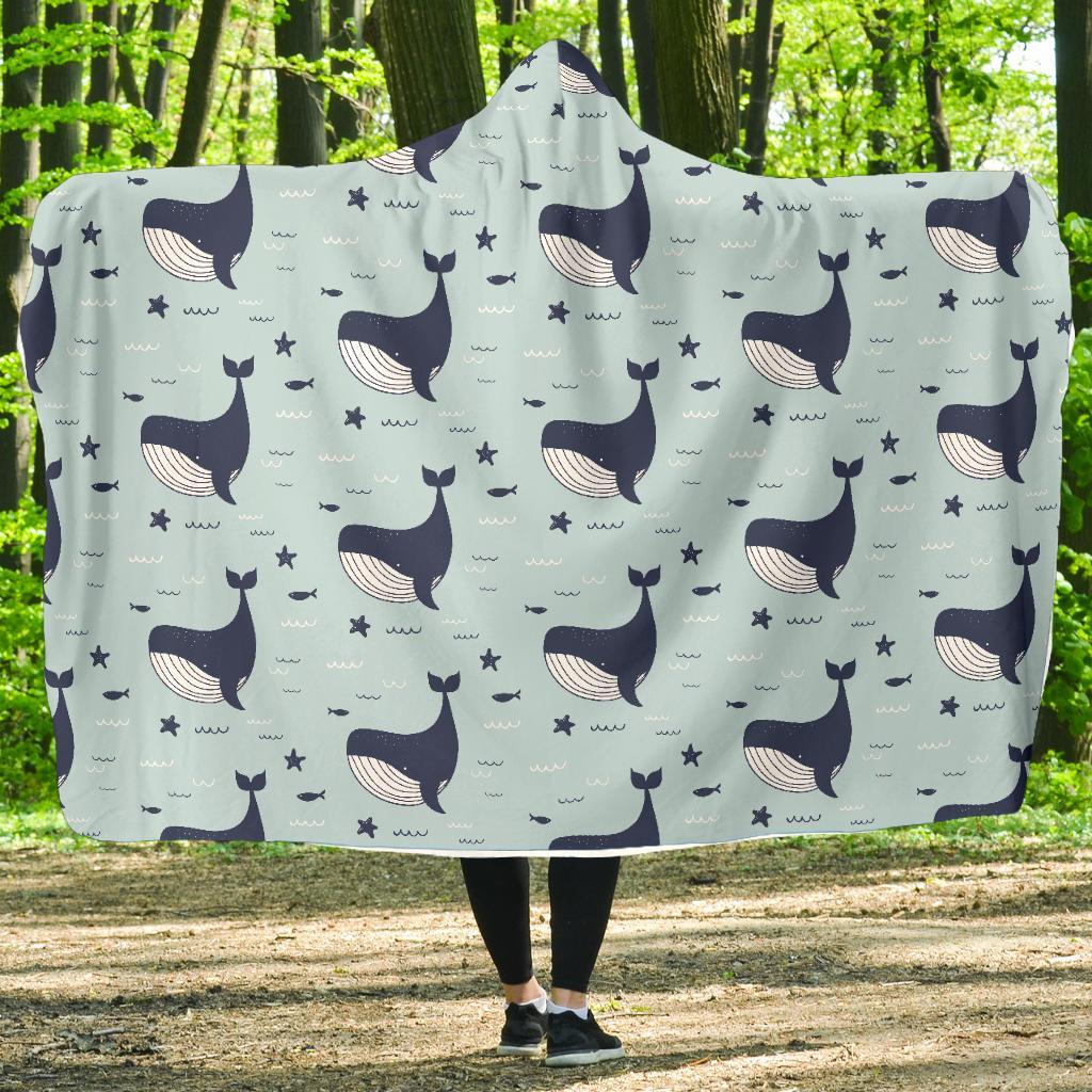 Humpback Whale Print Pattern Hooded Blanket-grizzshop