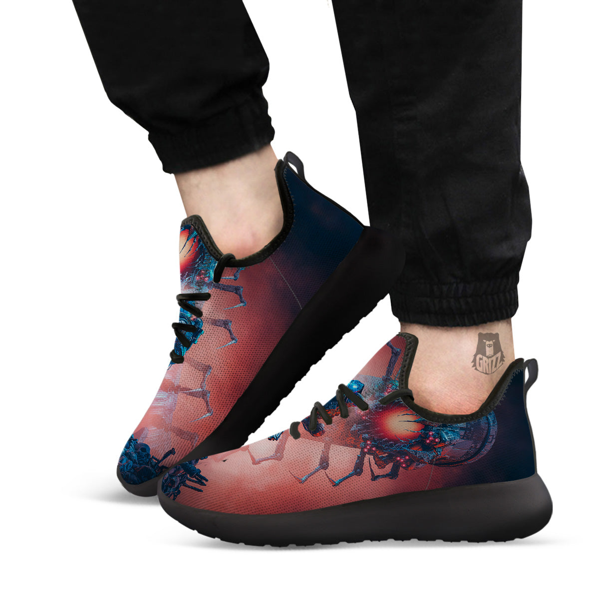 Hunting Alien Worm Print Black Athletic Shoes-grizzshop