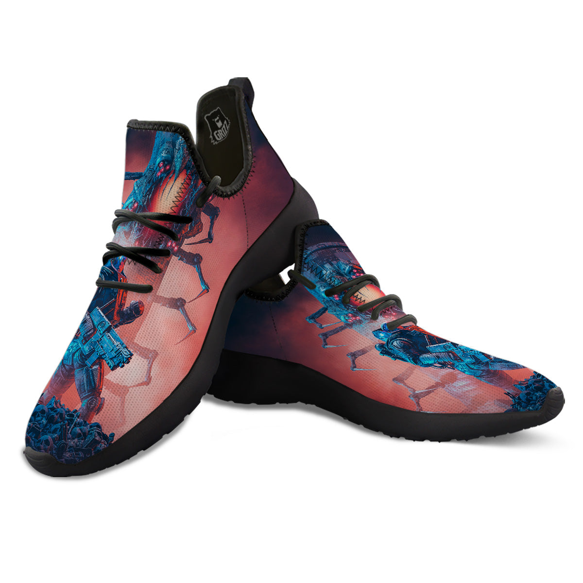 Hunting Alien Worm Print Black Athletic Shoes-grizzshop