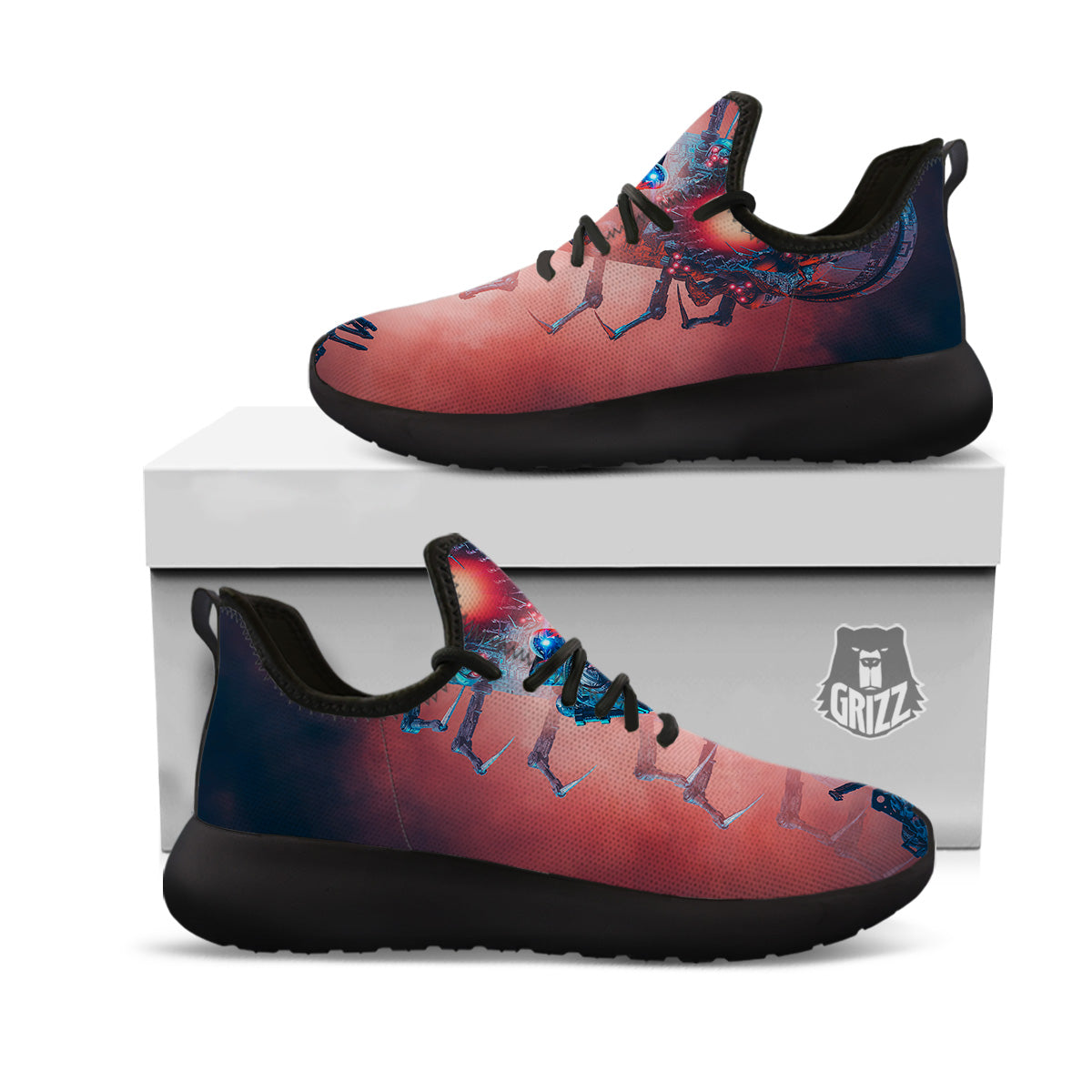 Hunting Alien Worm Print Black Athletic Shoes-grizzshop