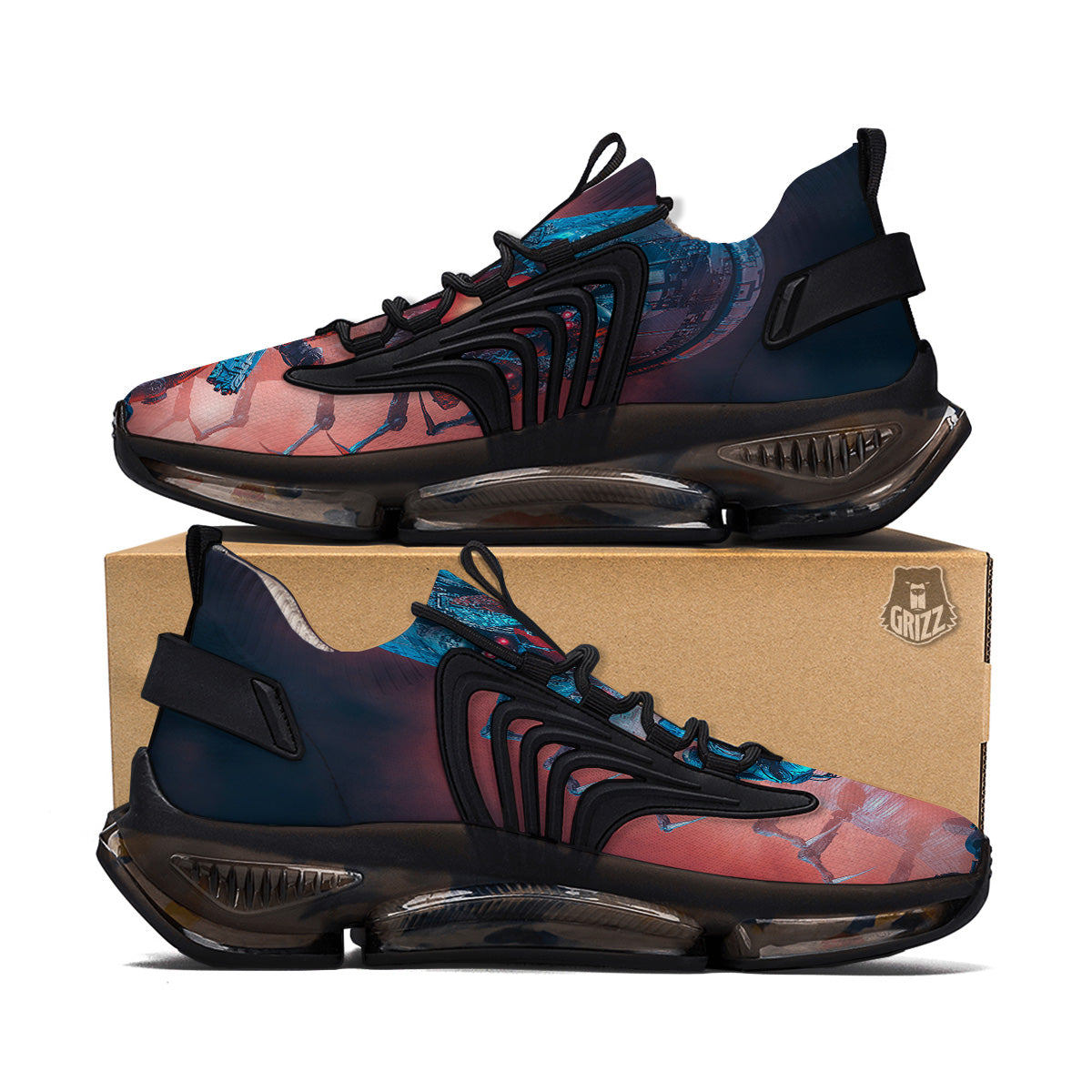 Hunting Alien Worm Print Black Gym Shoes-grizzshop