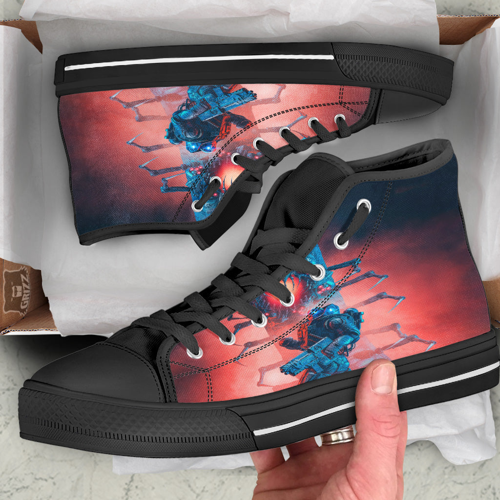 Hunting Alien Worm Print Black High Top Shoes-grizzshop