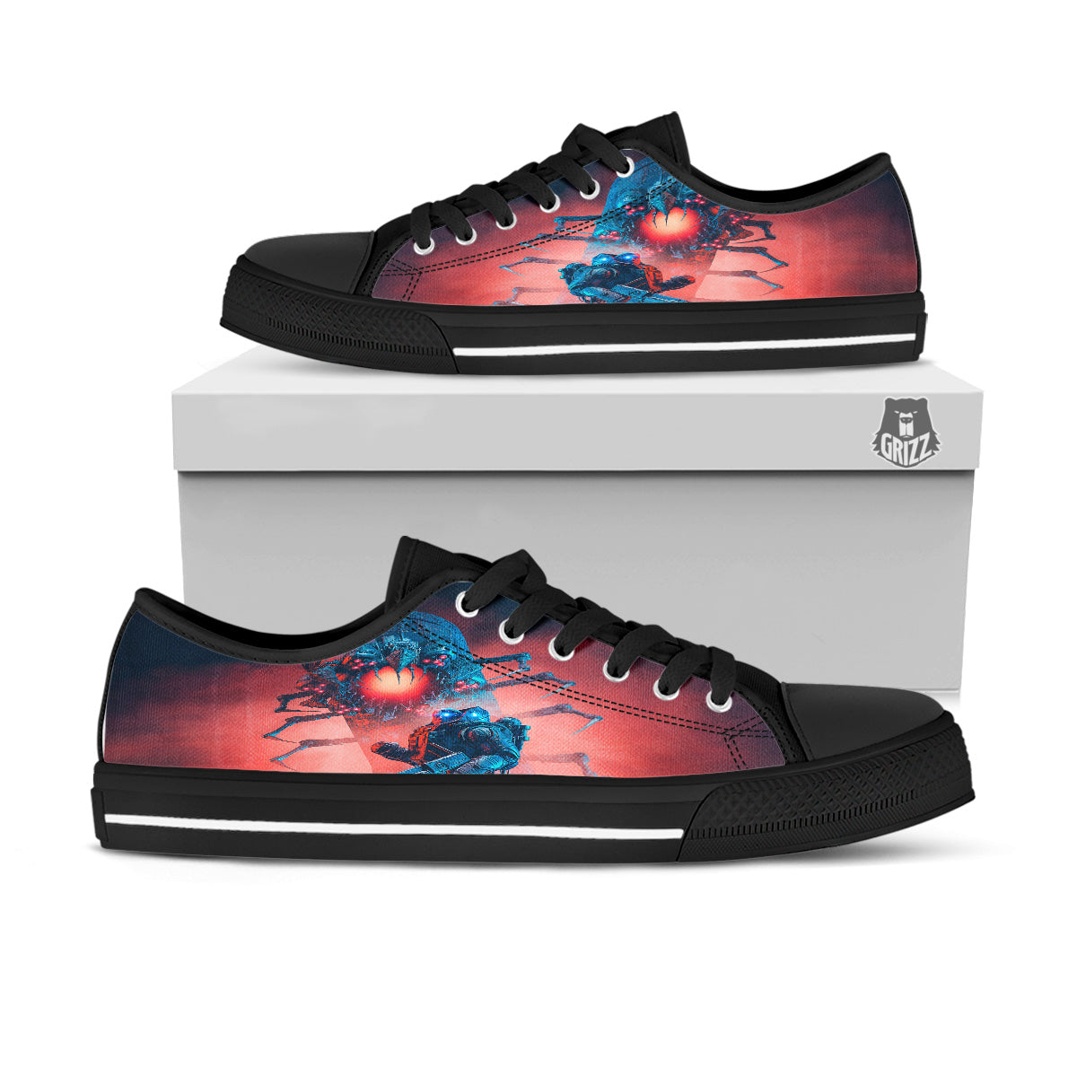 Hunting Alien Worm Print Black Low Top Shoes-grizzshop