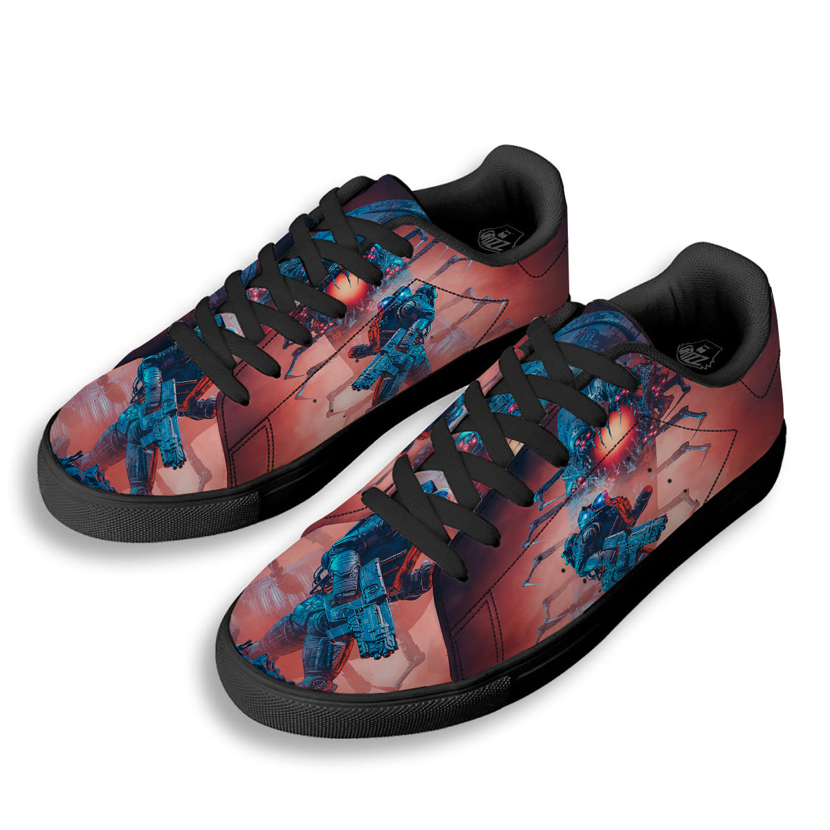 Hunting Alien Worm Print Black Low Top Sneakers-grizzshop