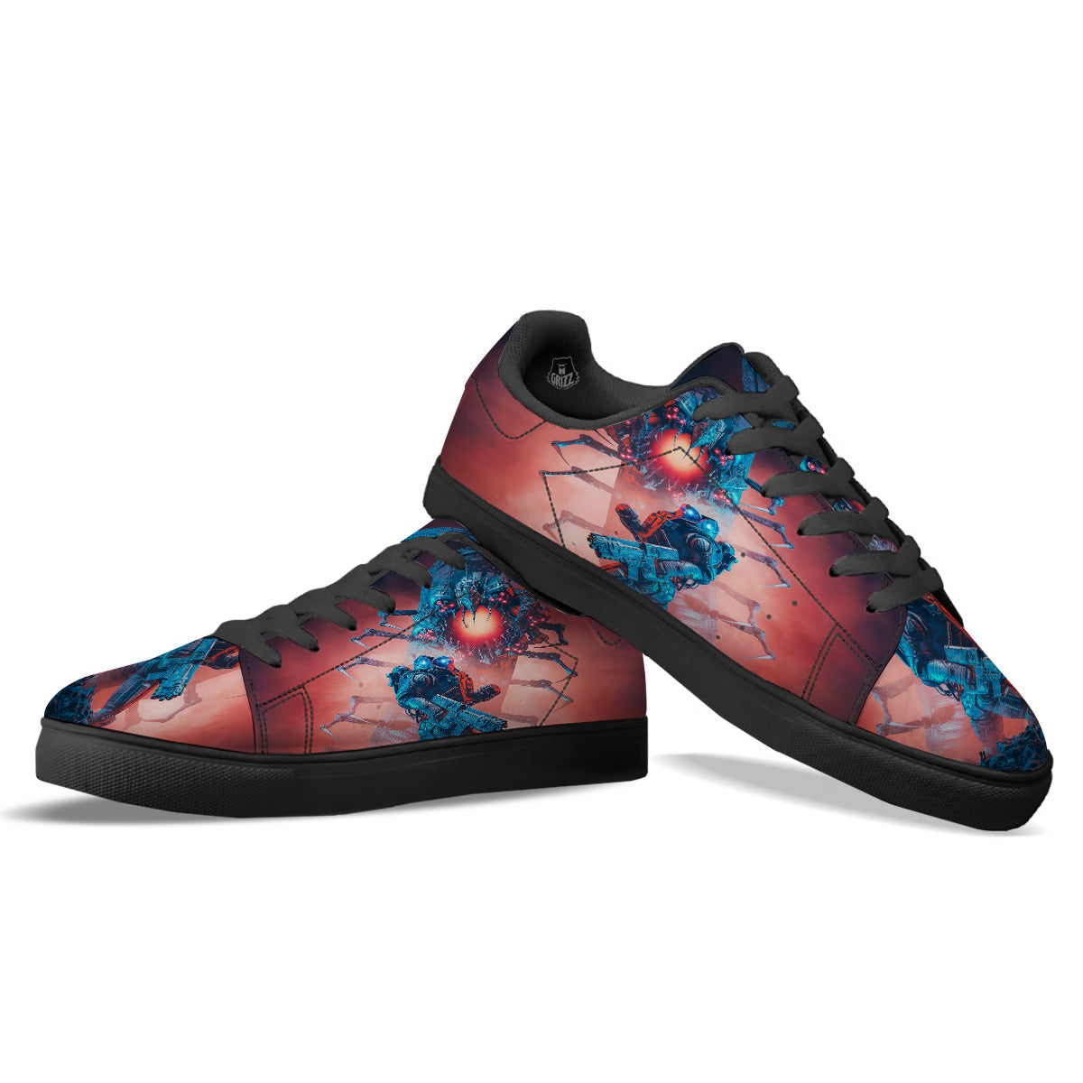 Hunting Alien Worm Print Black Low Top Sneakers-grizzshop