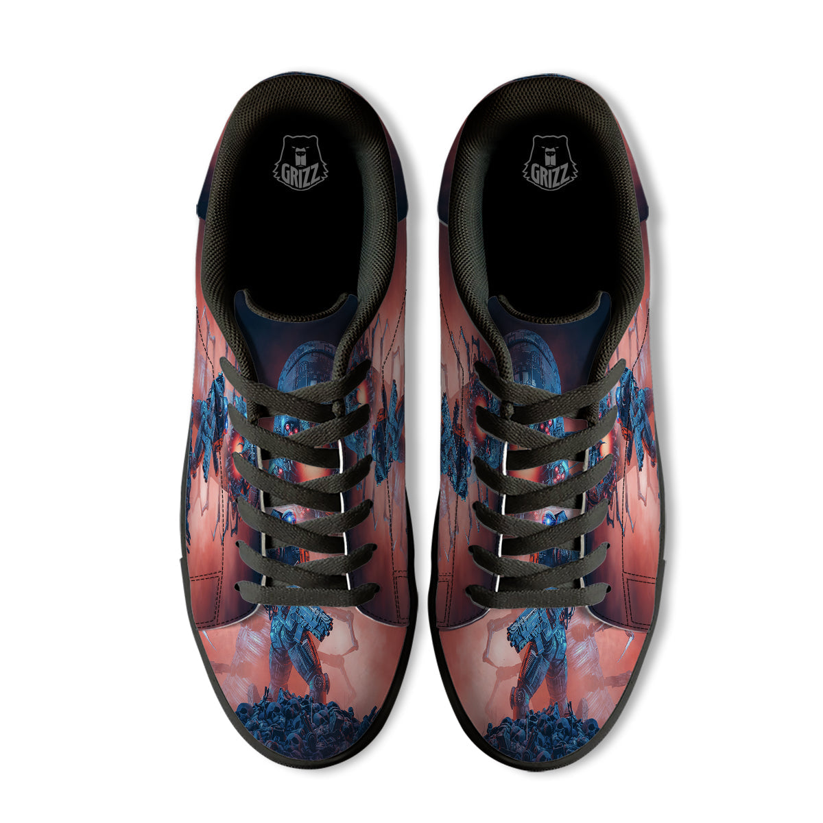 Hunting Alien Worm Print Black Low Top Sneakers-grizzshop