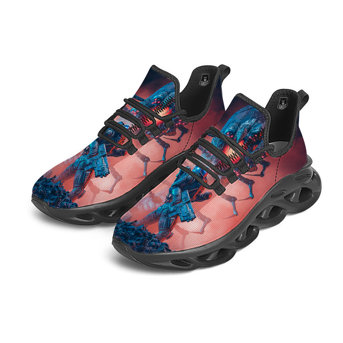Hunting Alien Worm Print Black Running Shoes-grizzshop