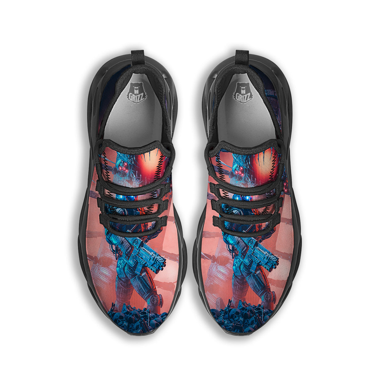 Hunting Alien Worm Print Black Running Shoes-grizzshop