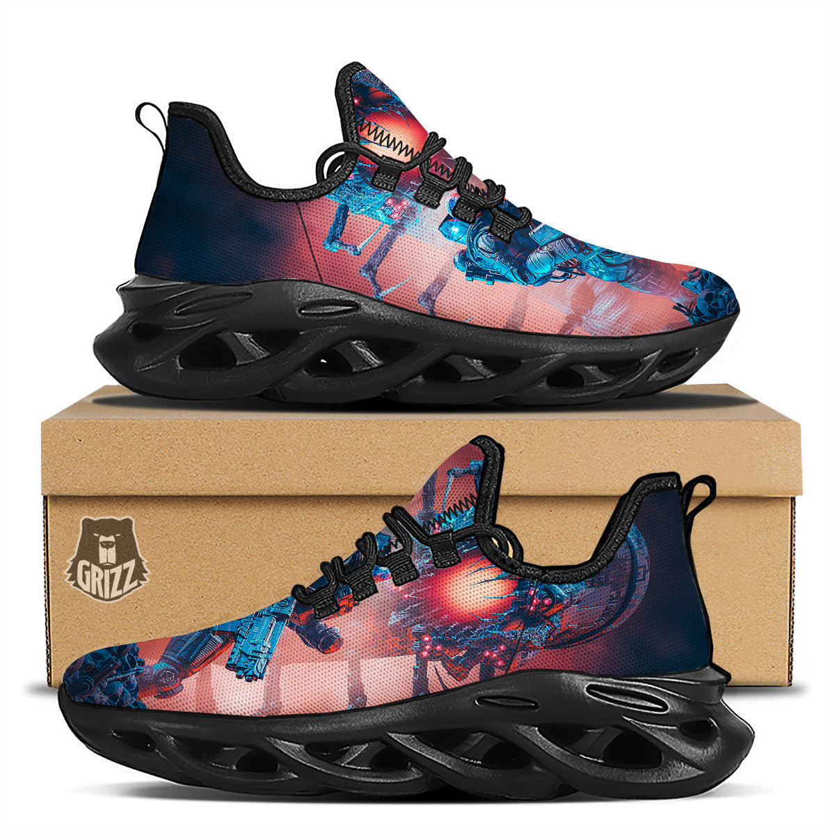 Hunting Alien Worm Print Black Running Shoes-grizzshop