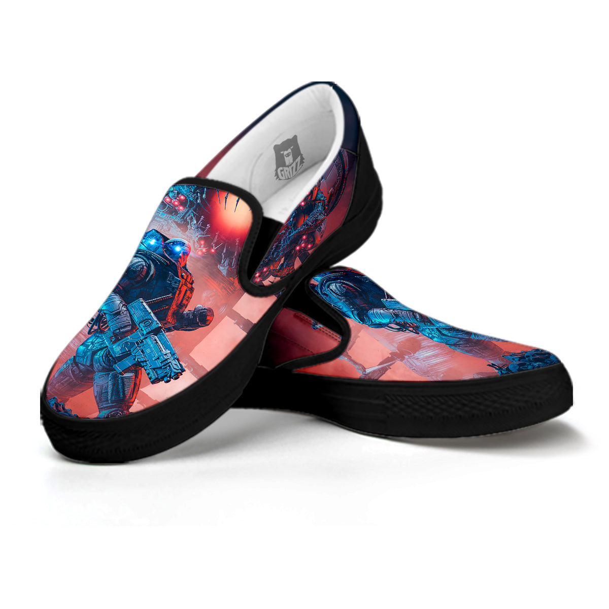 Hunting Alien Worm Print Black Slip On Shoes-grizzshop