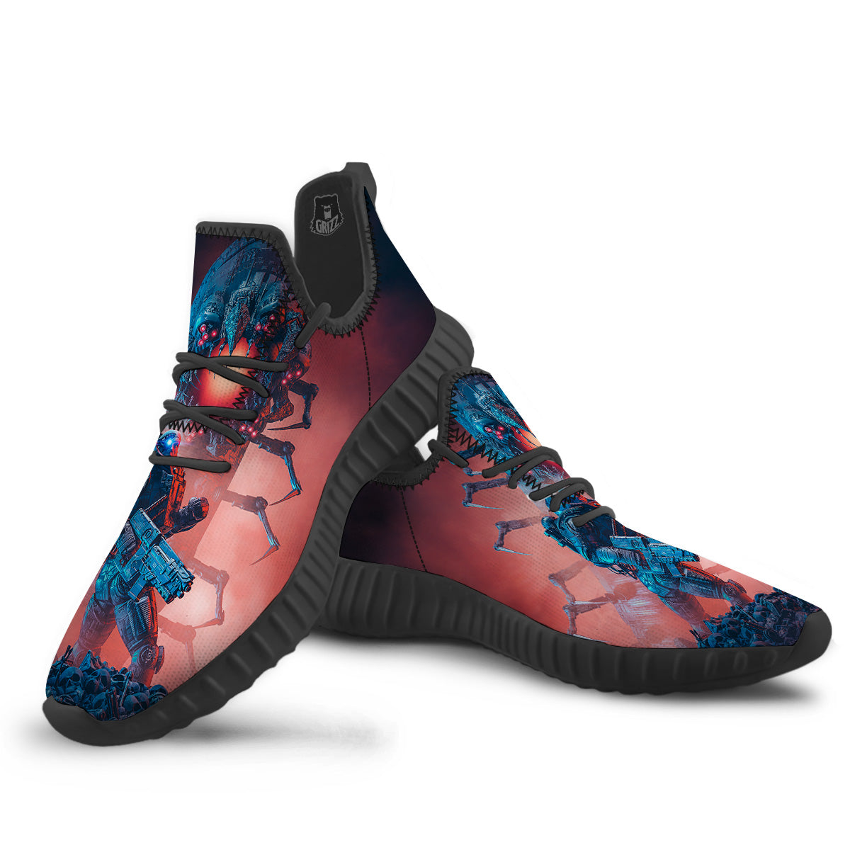 Hunting Alien Worm Print Black Walking Shoes-grizzshop