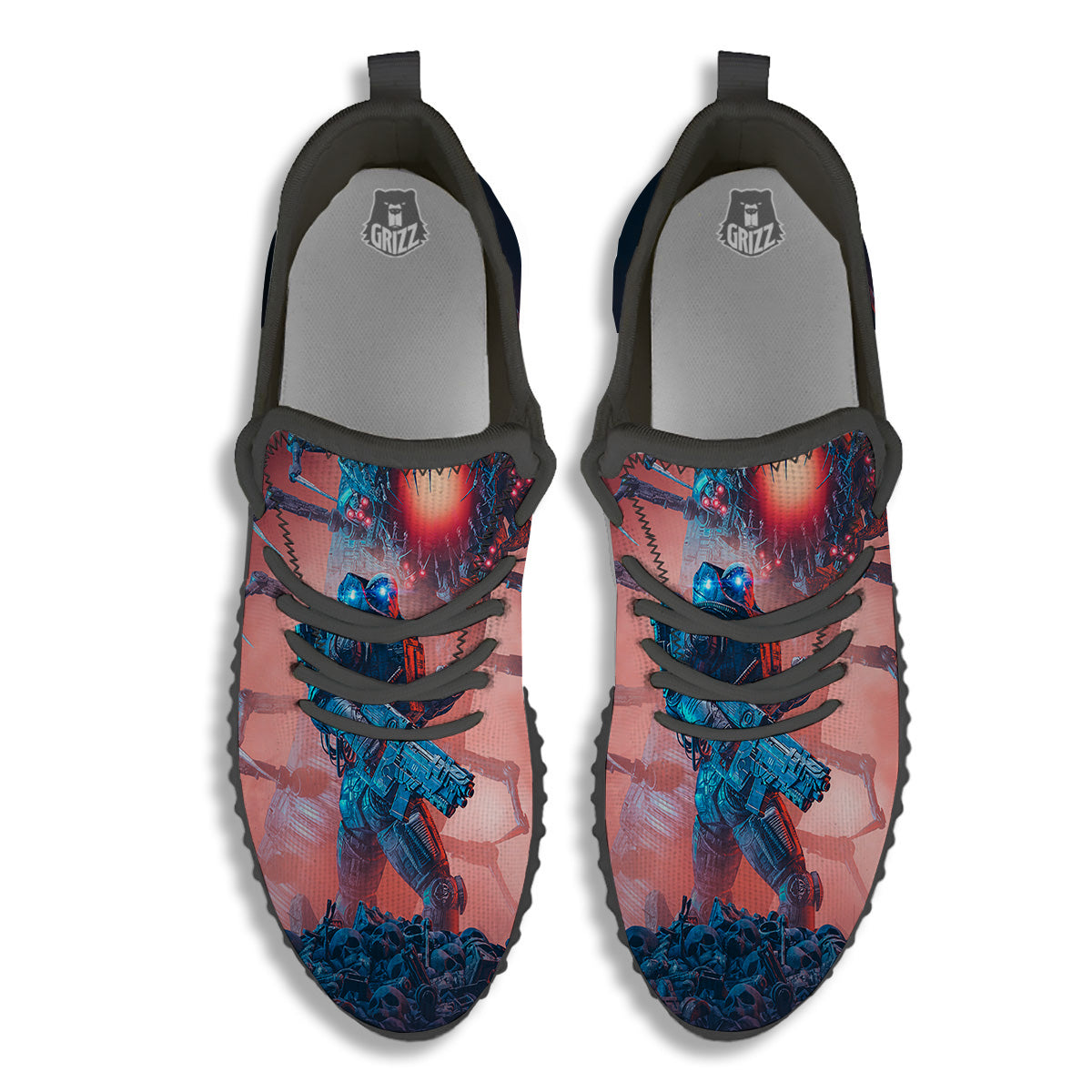 Hunting Alien Worm Print Black Walking Shoes-grizzshop