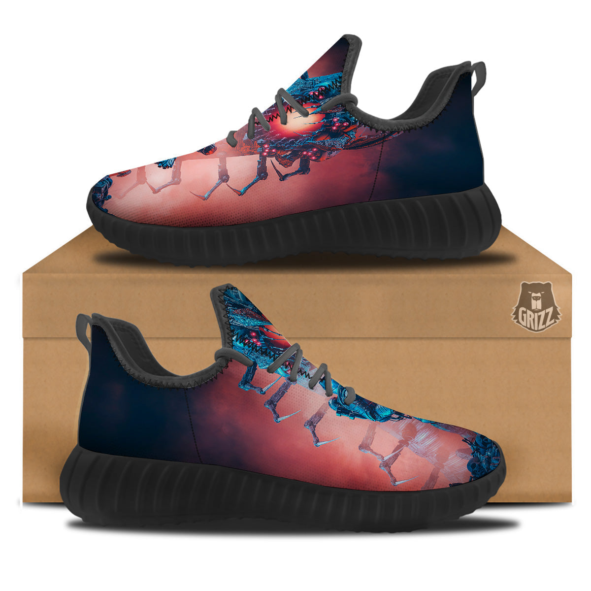 Hunting Alien Worm Print Black Walking Shoes-grizzshop