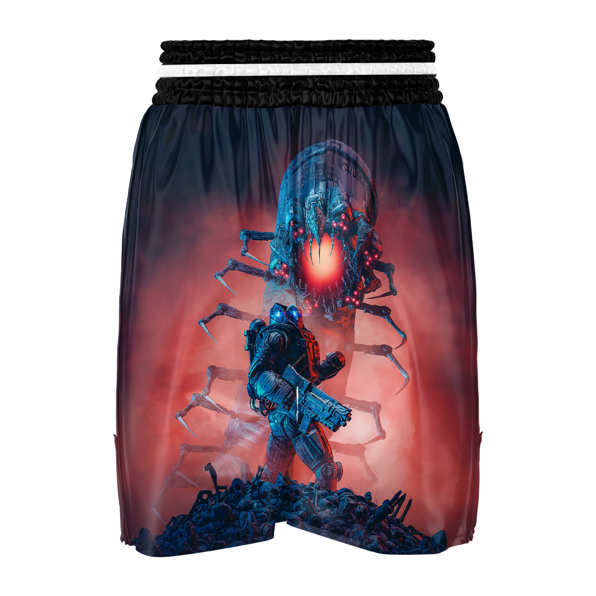 Hunting Alien Worm Print Boxing Shorts-grizzshop