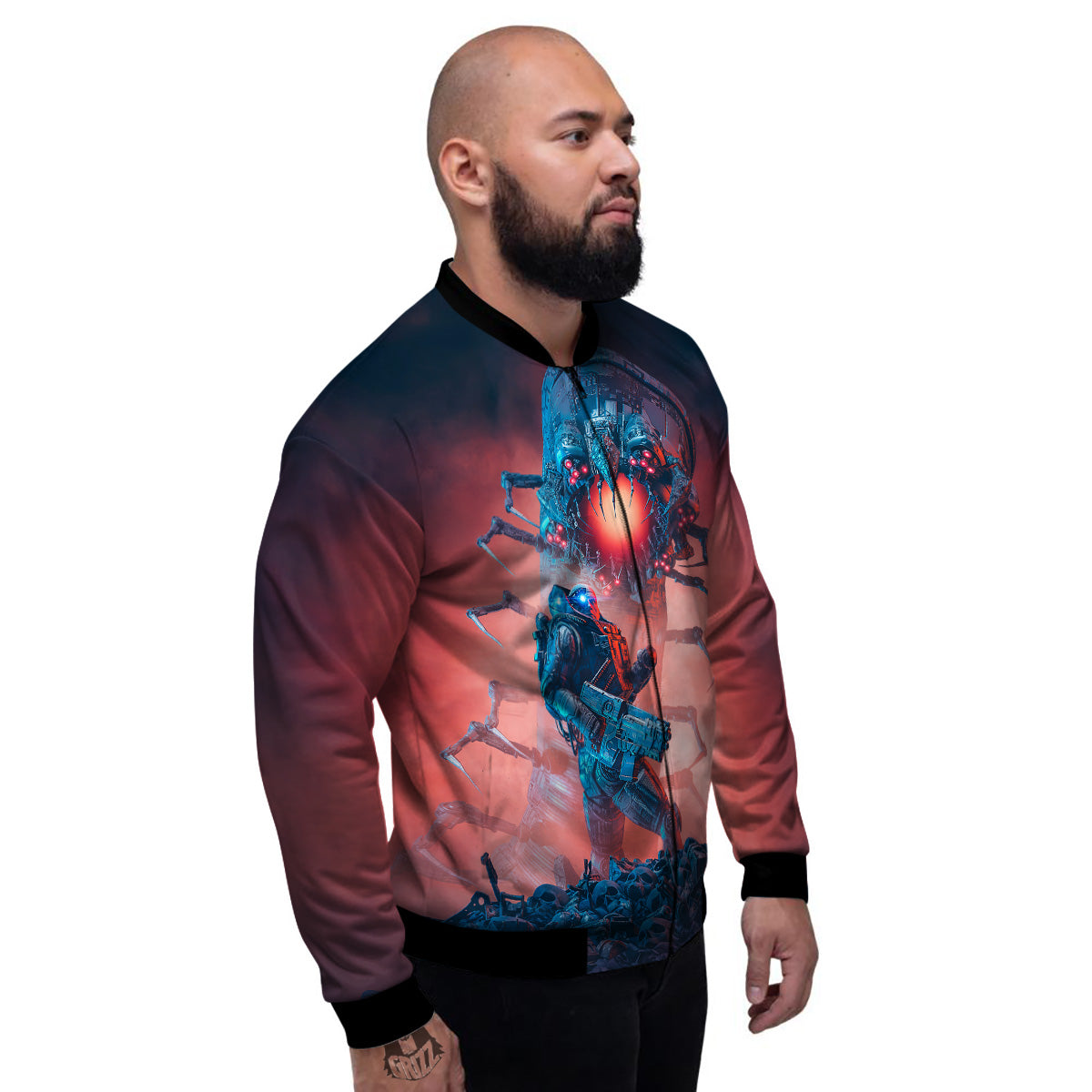 Hunting Alien Worm Print Men's Bomber Jacket-grizzshop