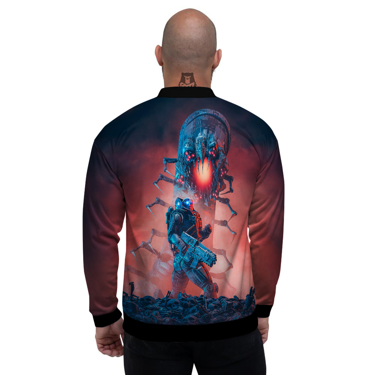 Hunting Alien Worm Print Men's Bomber Jacket-grizzshop