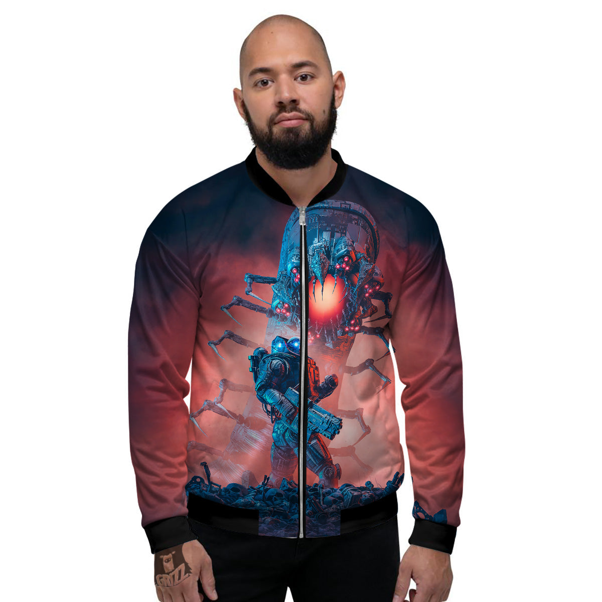 Hunting Alien Worm Print Men's Bomber Jacket-grizzshop