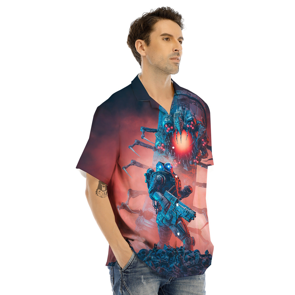 Hunting Alien Worm Print Men's Hawaiian Shirt-grizzshop