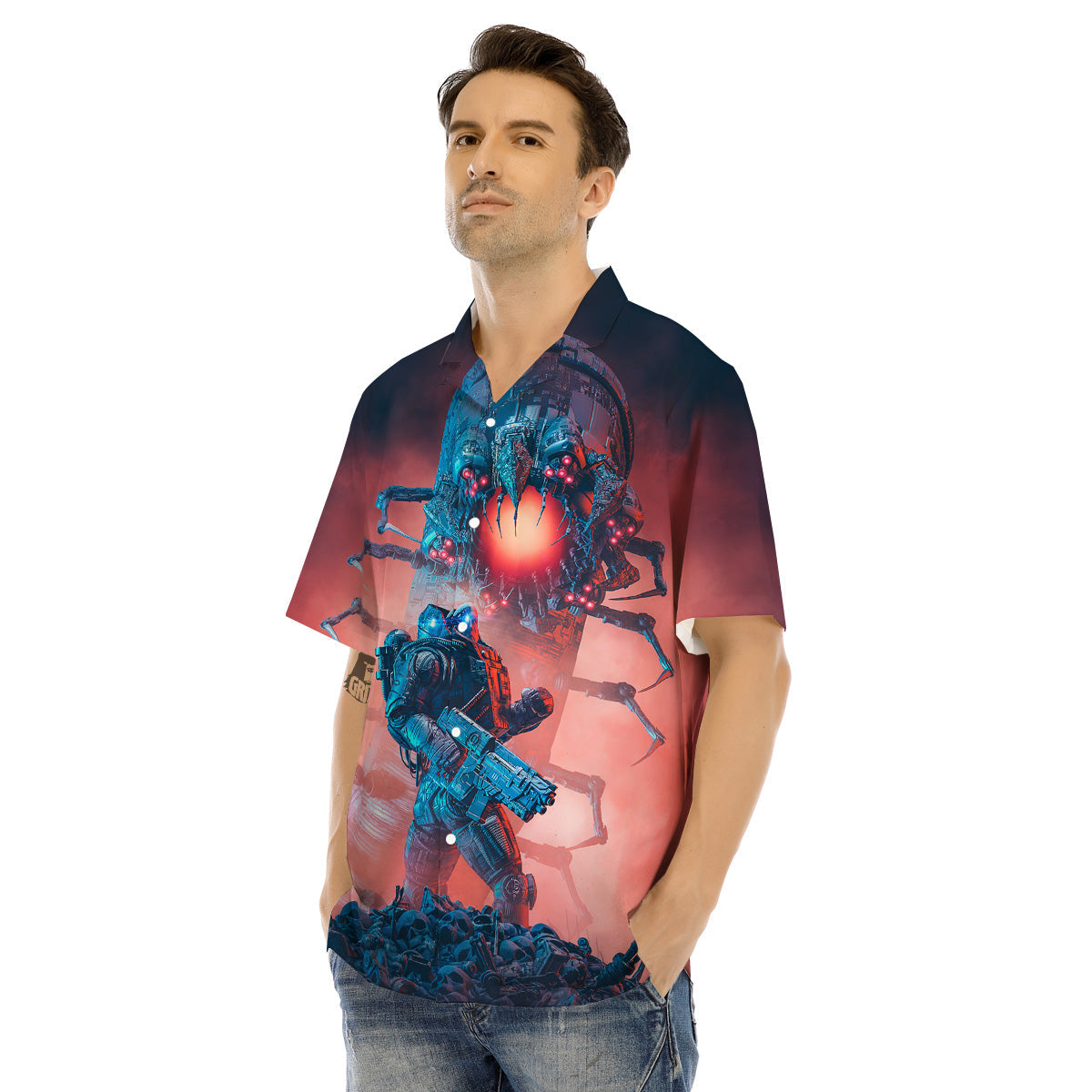 Hunting Alien Worm Print Men's Hawaiian Shirt-grizzshop