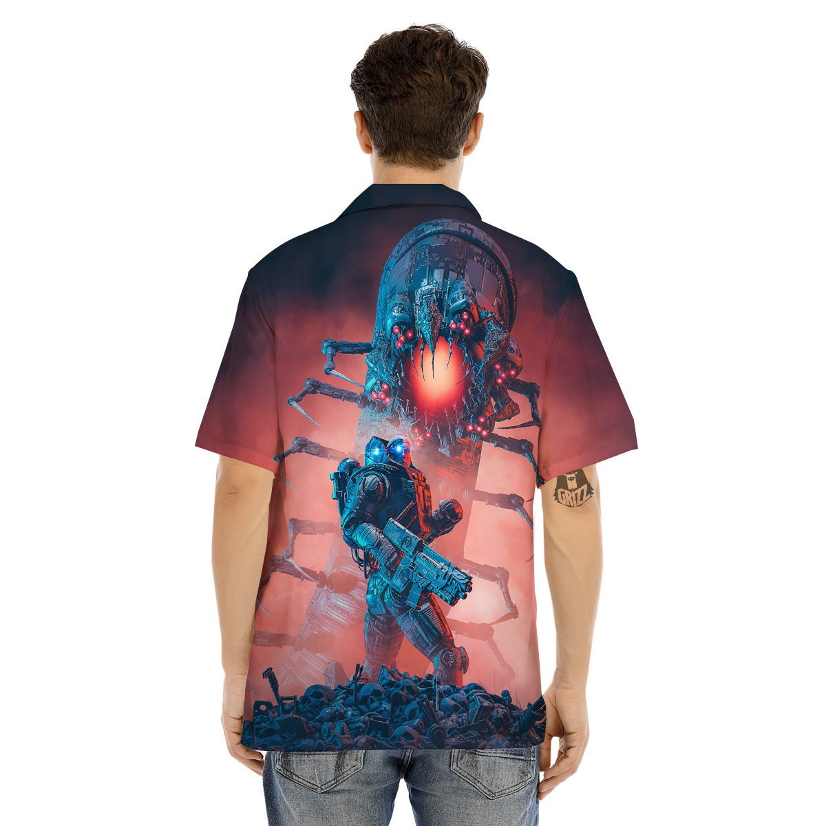 Hunting Alien Worm Print Men's Hawaiian Shirt-grizzshop