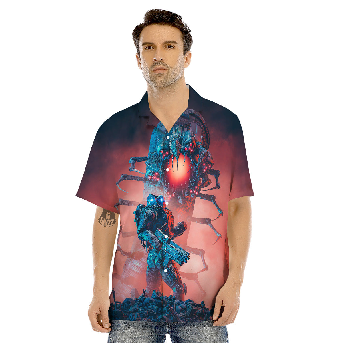 Hunting Alien Worm Print Men's Hawaiian Shirt-grizzshop