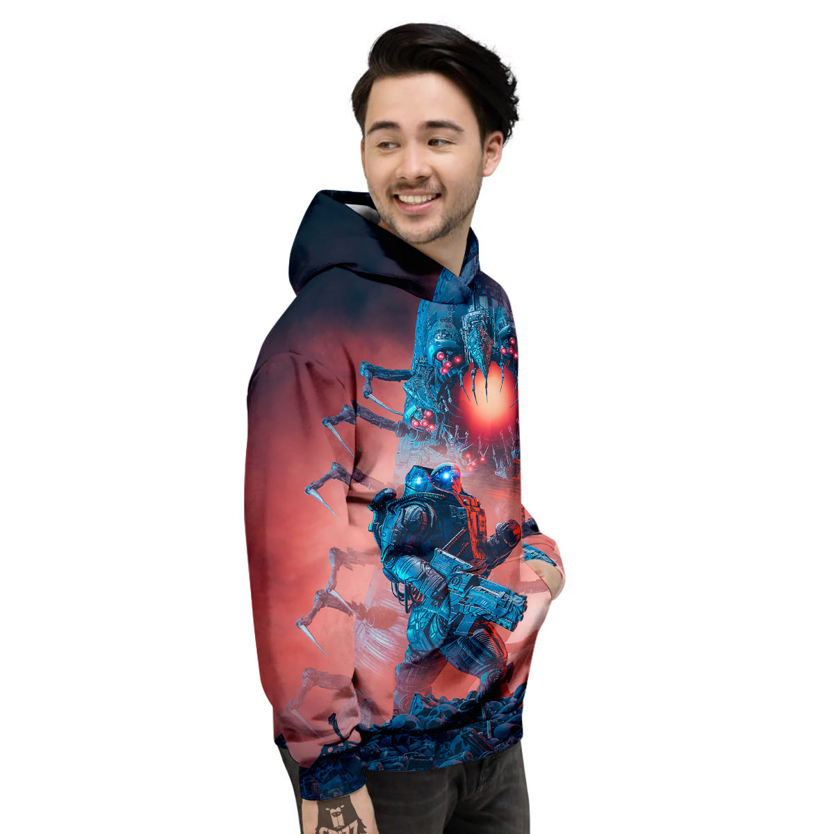 Hunting Alien Worm Print Men's Hoodie-grizzshop