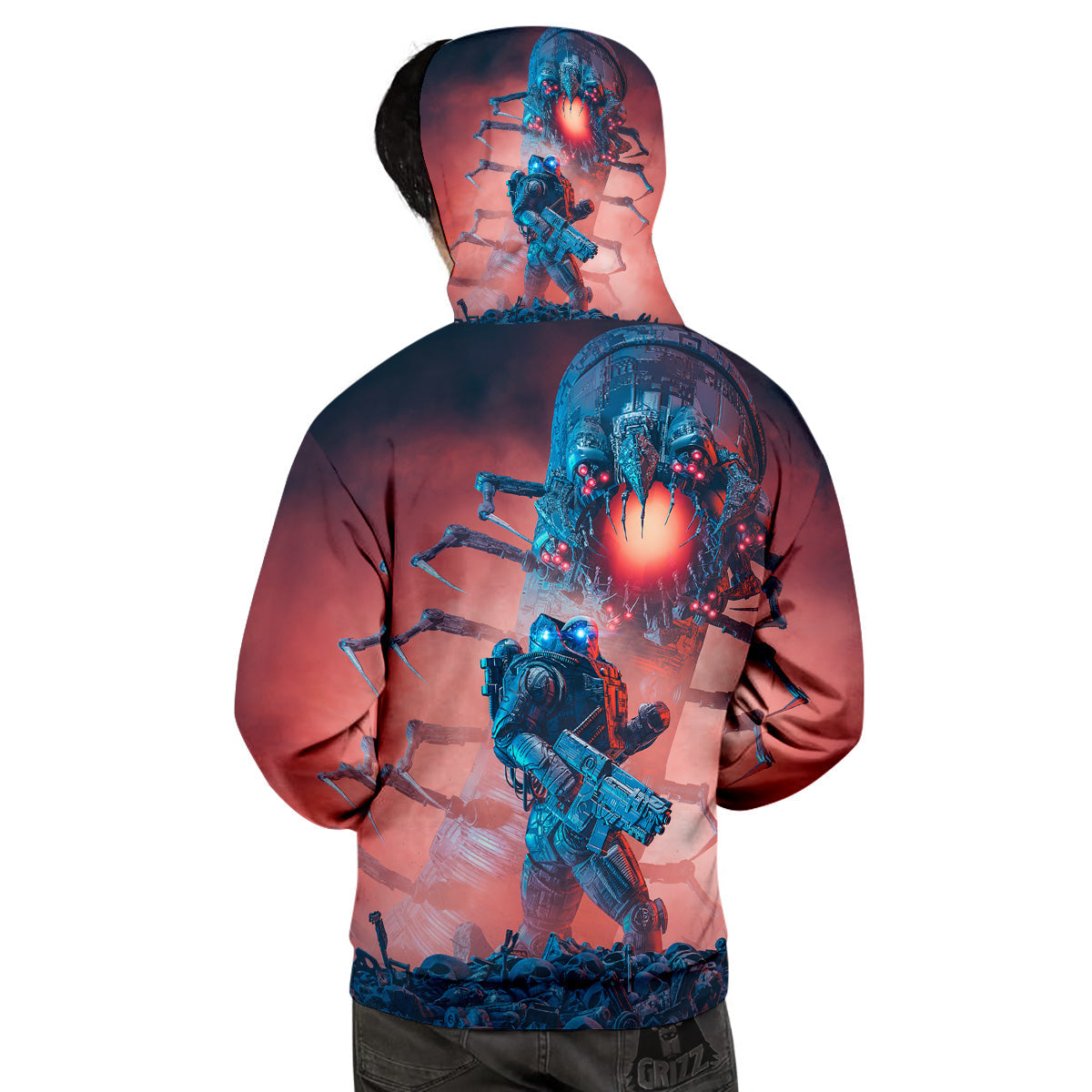 Hunting Alien Worm Print Men's Hoodie-grizzshop