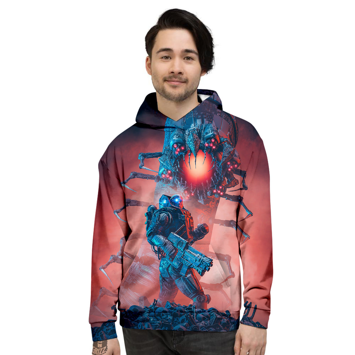 Hunting Alien Worm Print Men's Hoodie-grizzshop