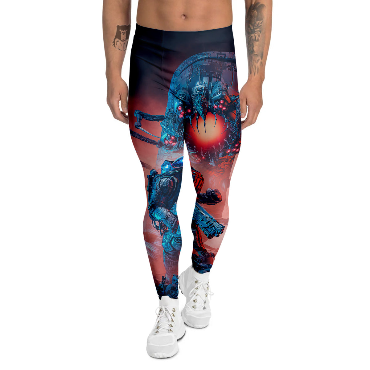 Hunting Alien Worm Print Men's Leggings-grizzshop