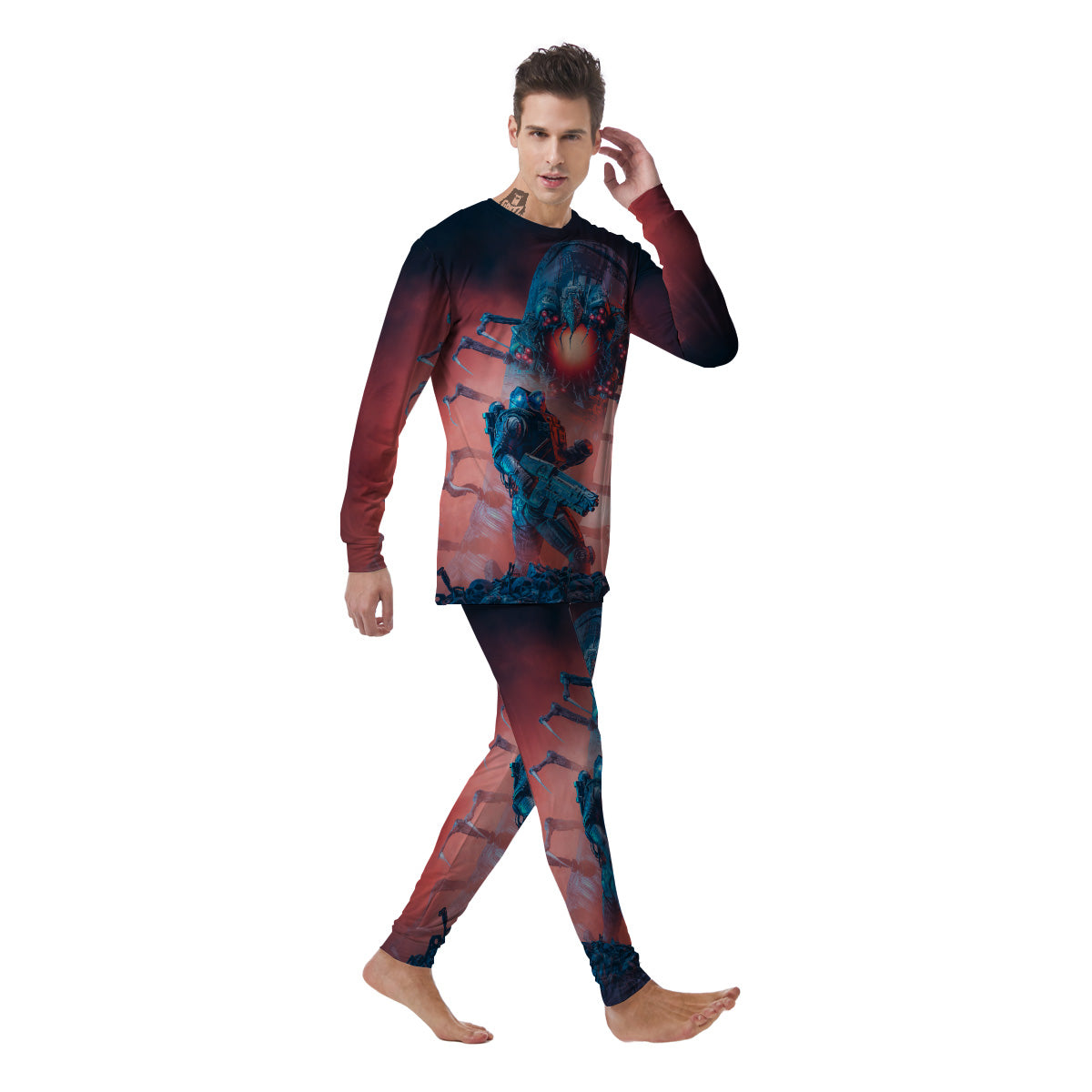 Hunting Alien Worm Print Men's Pajamas-grizzshop