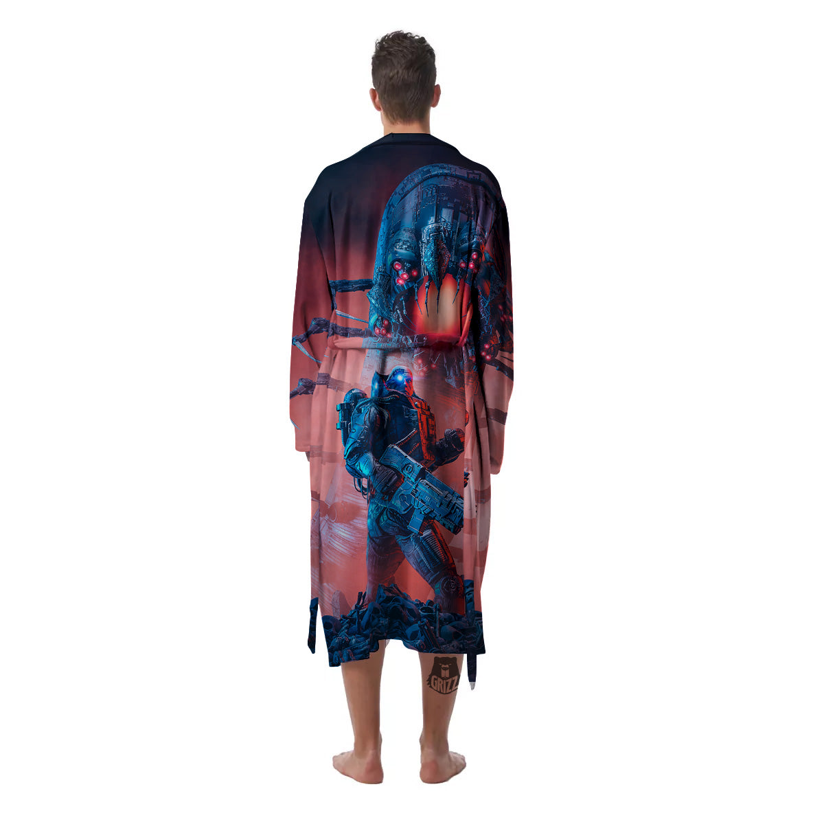 Hunting Alien Worm Print Men's Robe-grizzshop