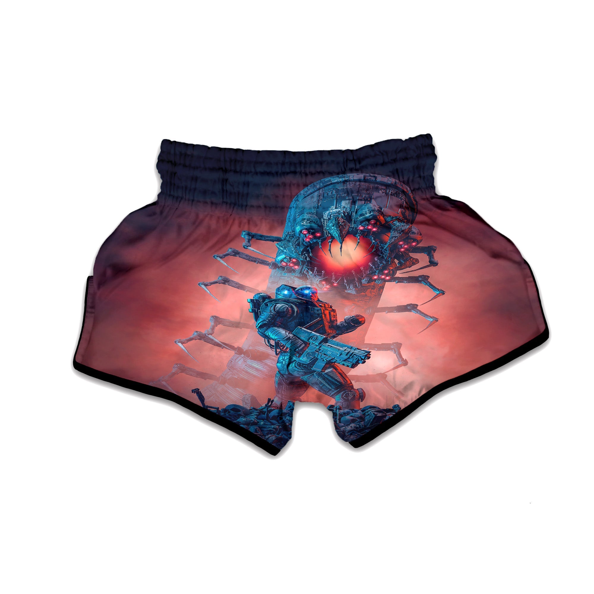 Hunting Alien Worm Print Muay Thai Boxing Shorts-grizzshop