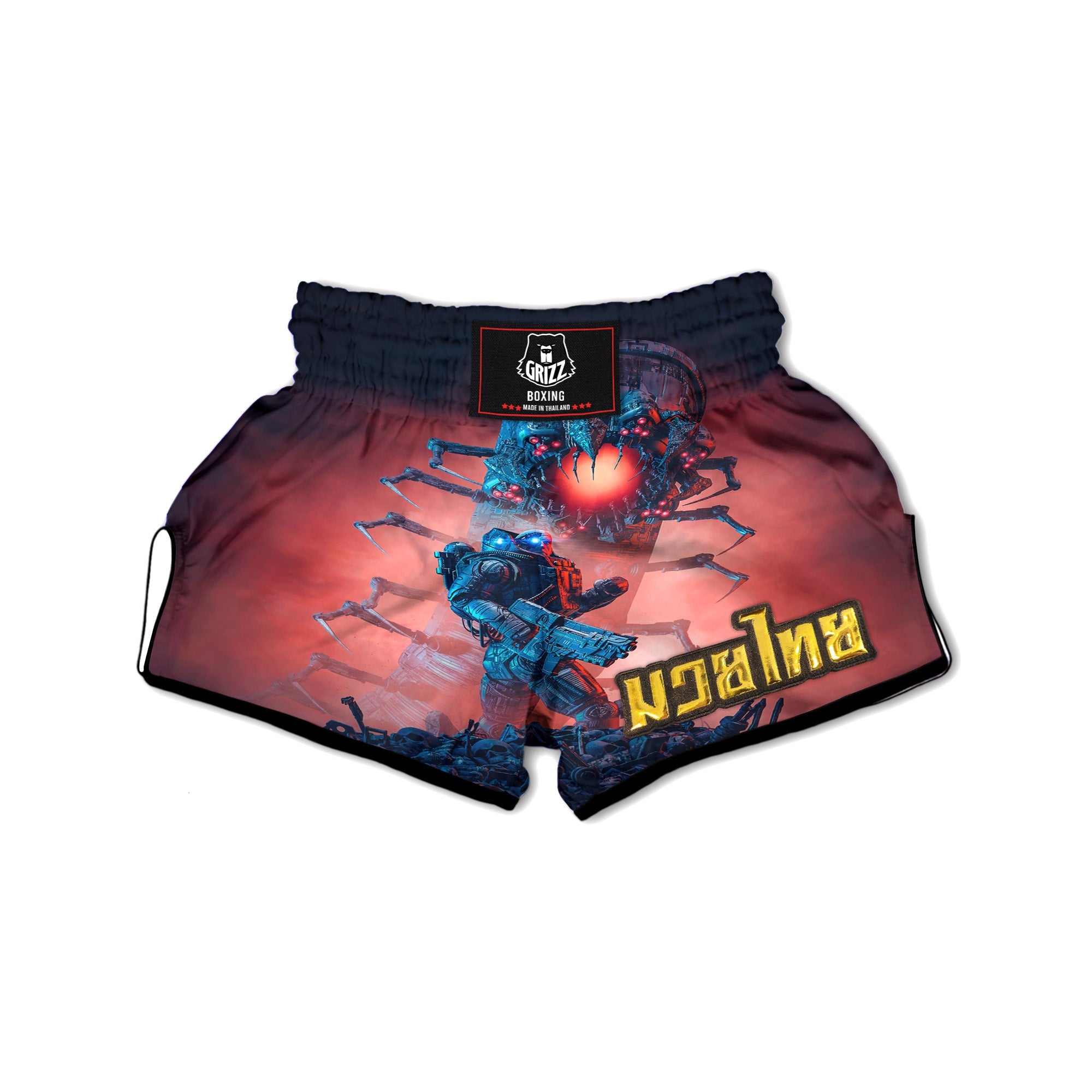 Hunting Alien Worm Print Muay Thai Boxing Shorts-grizzshop
