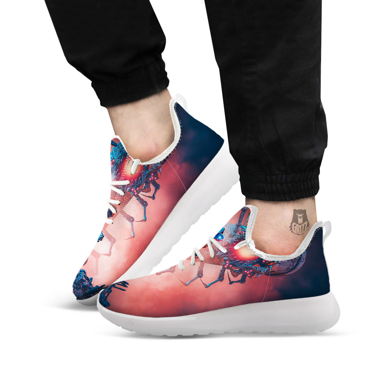 Hunting Alien Worm Print White Athletic Shoes-grizzshop