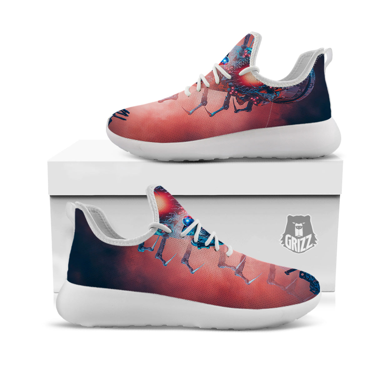 Hunting Alien Worm Print White Athletic Shoes-grizzshop