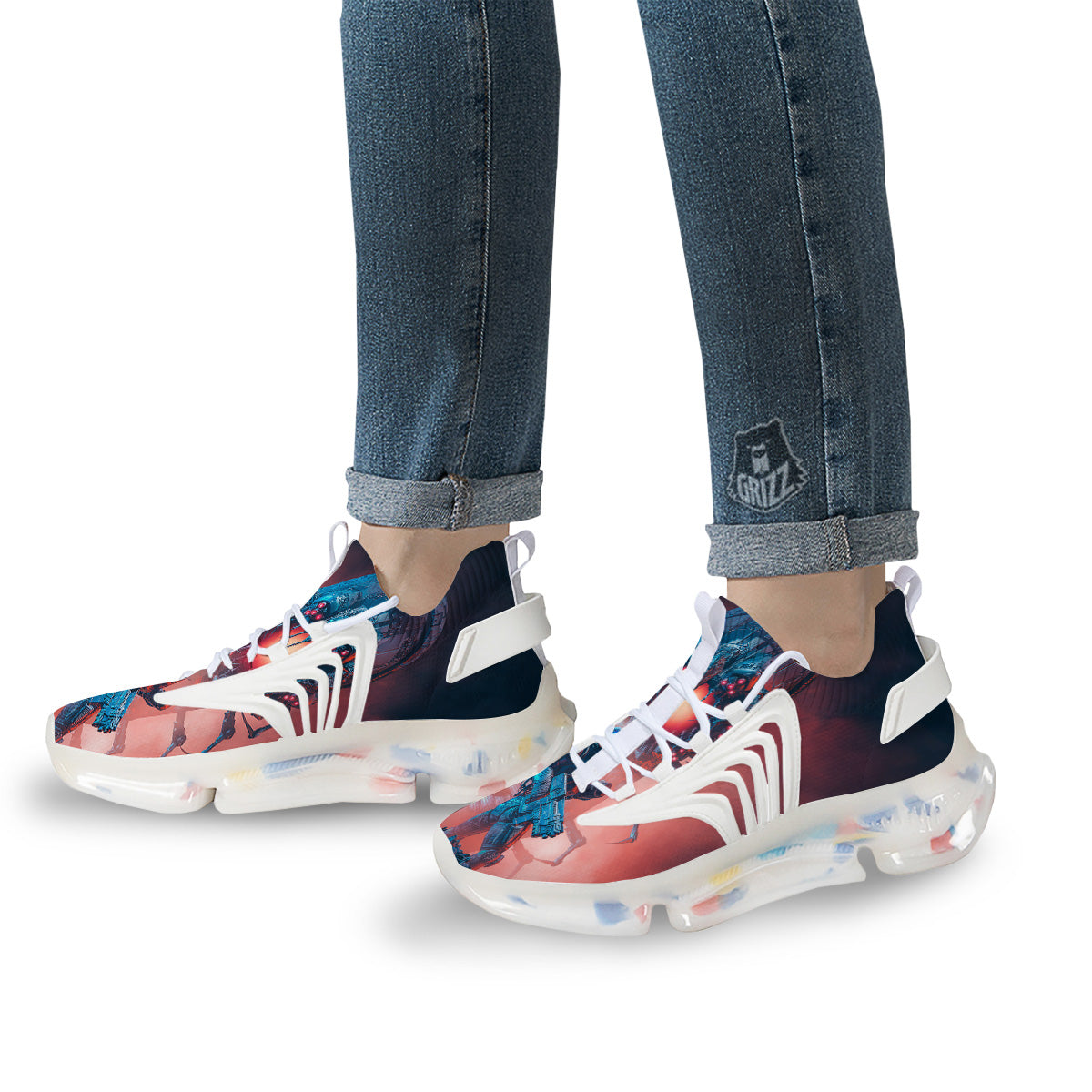 Hunting Alien Worm Print White Gym Shoes-grizzshop