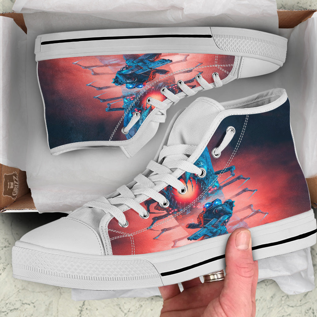 Hunting Alien Worm Print White High Top Shoes-grizzshop