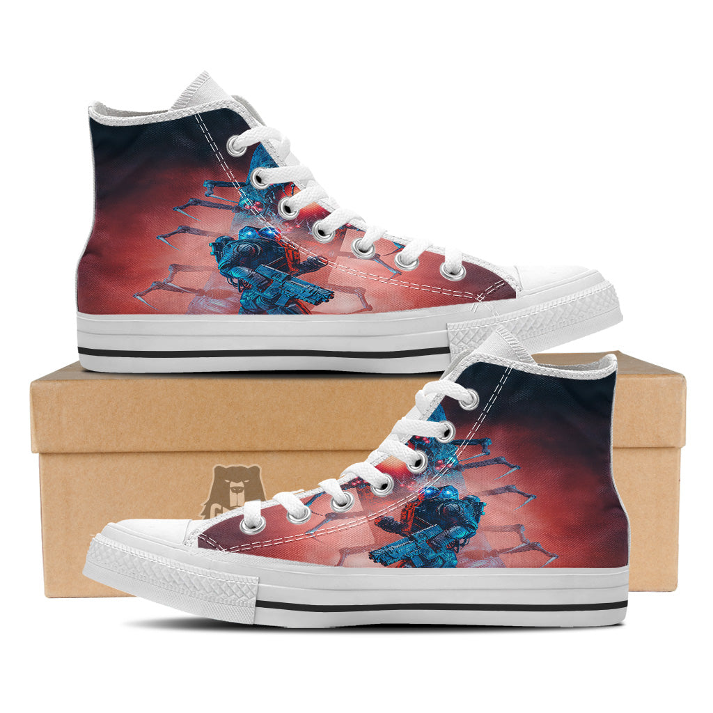 Hunting Alien Worm Print White High Top Shoes-grizzshop