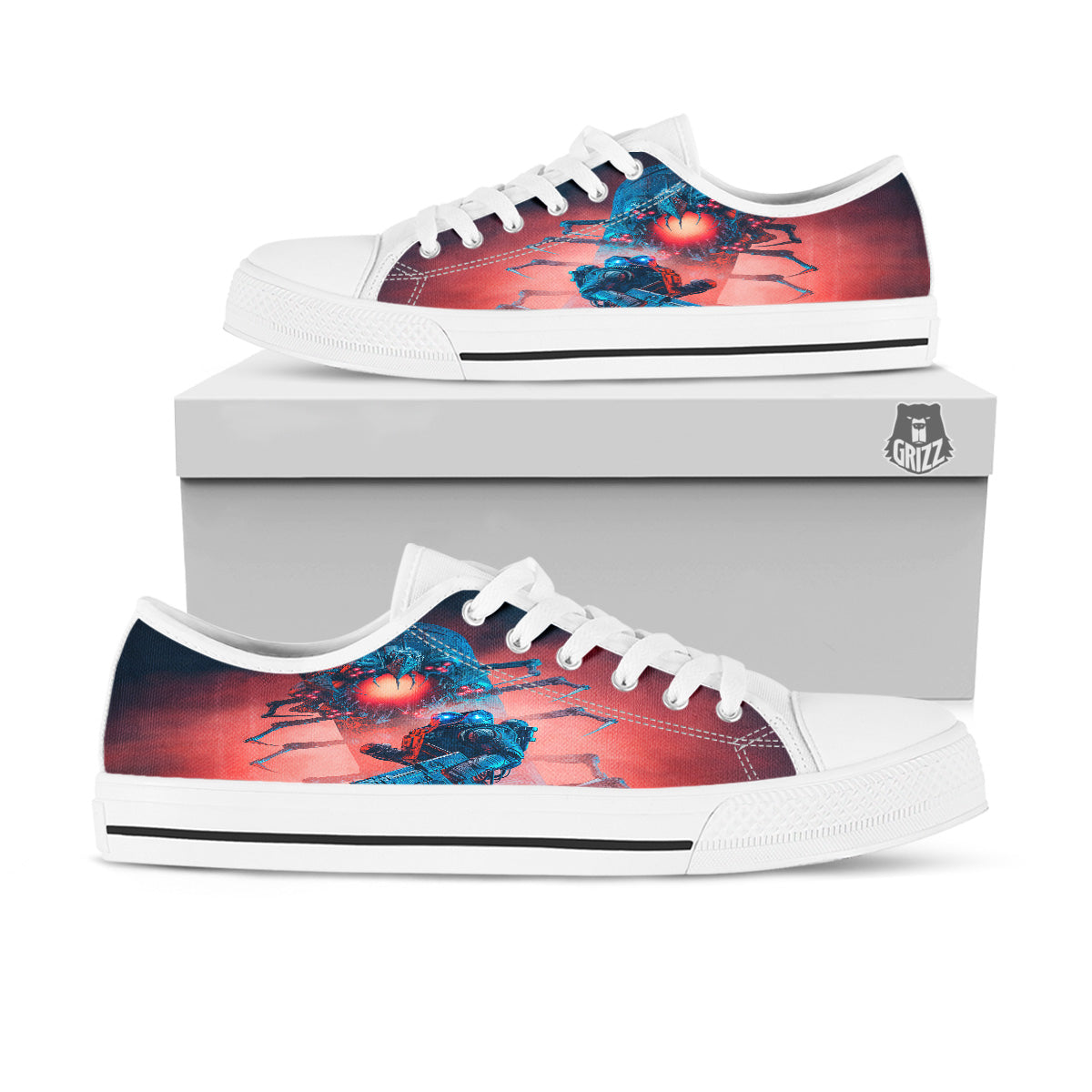 Hunting Alien Worm Print White Low Top Shoes-grizzshop