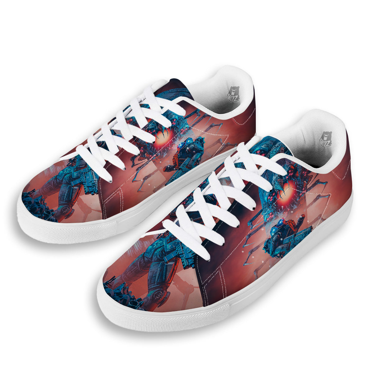 Hunting Alien Worm Print White Low Top Sneakers-grizzshop
