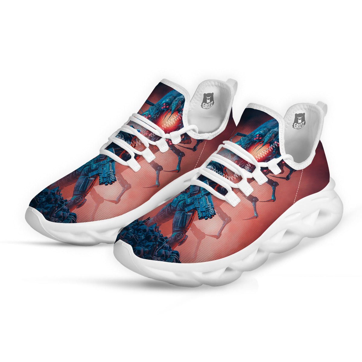 Hunting Alien Worm Print White Running Shoes-grizzshop