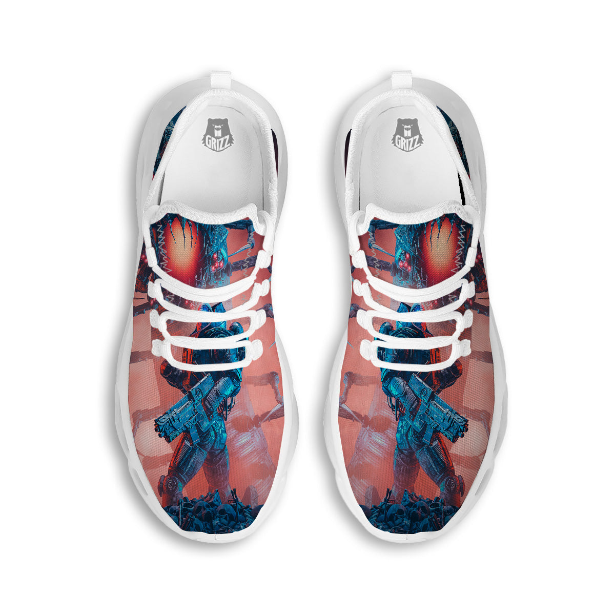 Hunting Alien Worm Print White Running Shoes-grizzshop