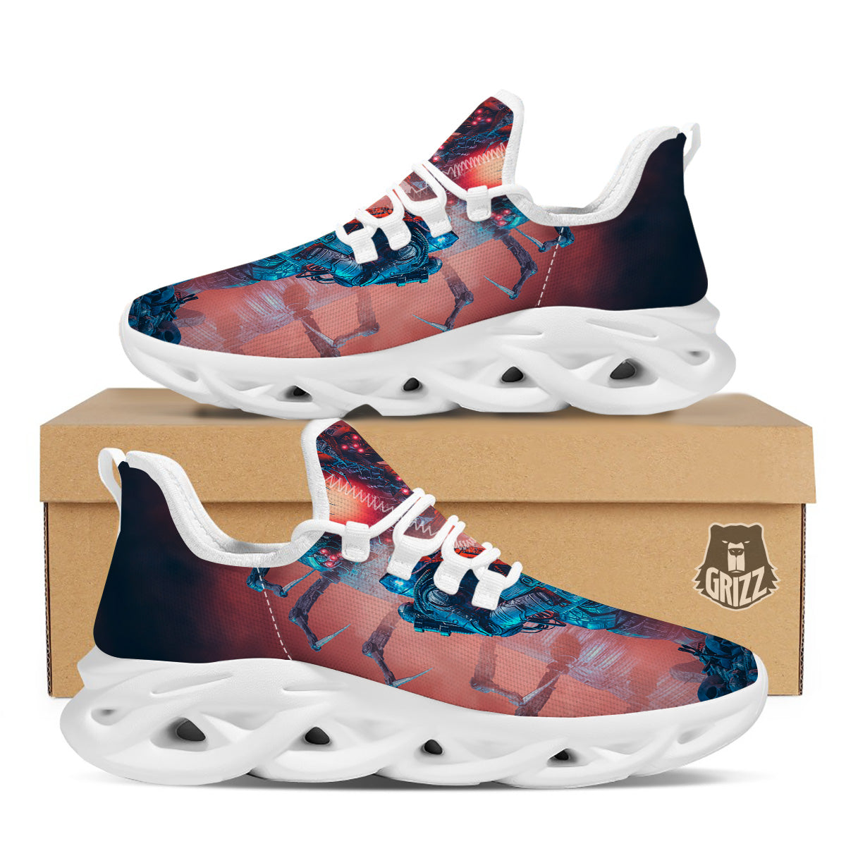 Hunting Alien Worm Print White Running Shoes-grizzshop