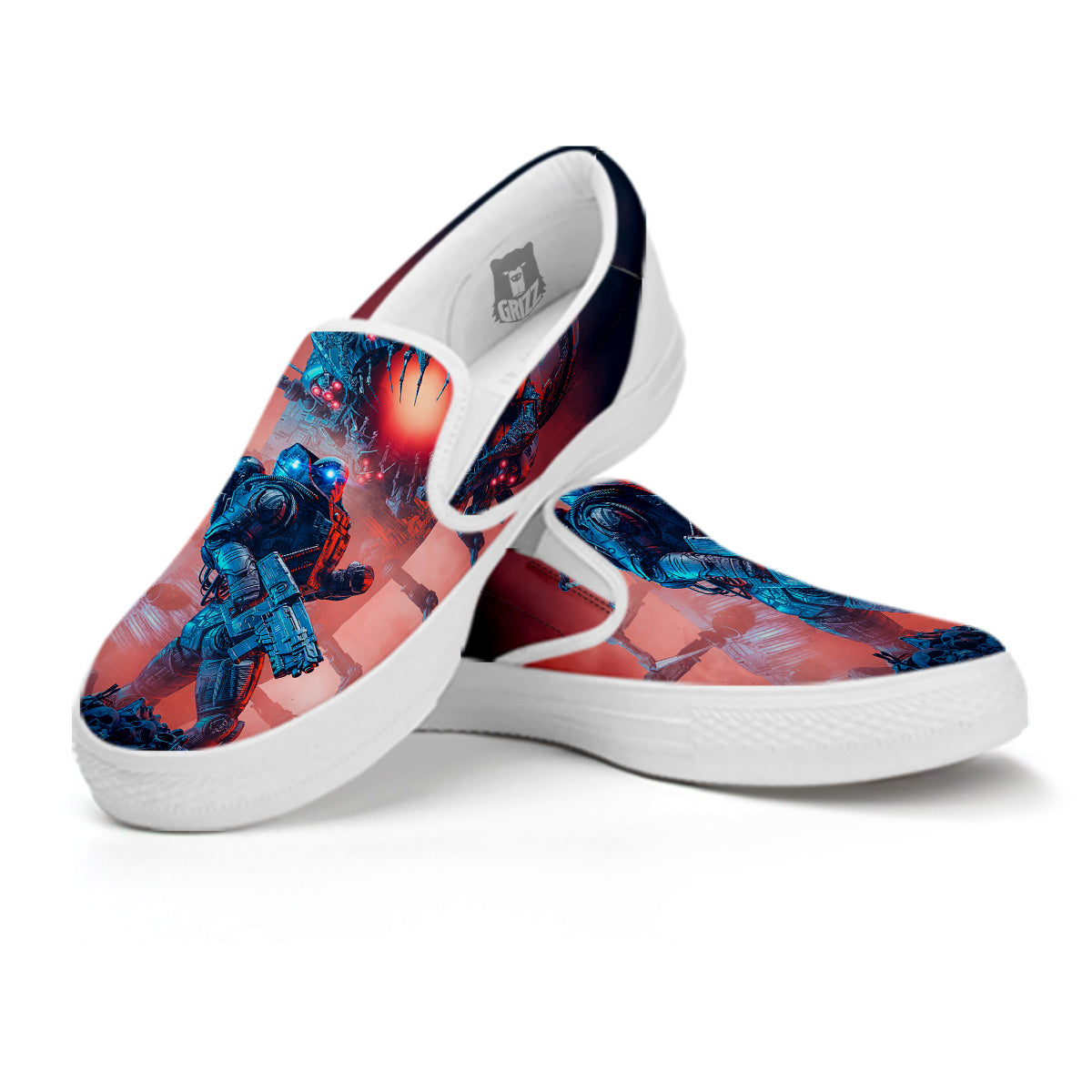 Hunting Alien Worm Print White Slip On Shoes-grizzshop
