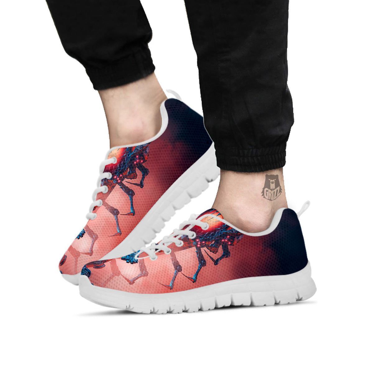 Hunting Alien Worm Print White Sneaker-grizzshop